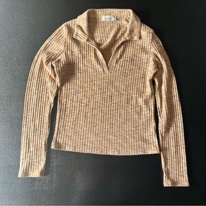 Skonhet Tan Ribbed Long Sleeve Top Size L